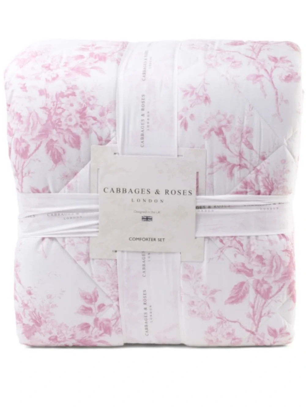 CABBAGES & ROSES Pink Floral 3 Piece Comforter Set